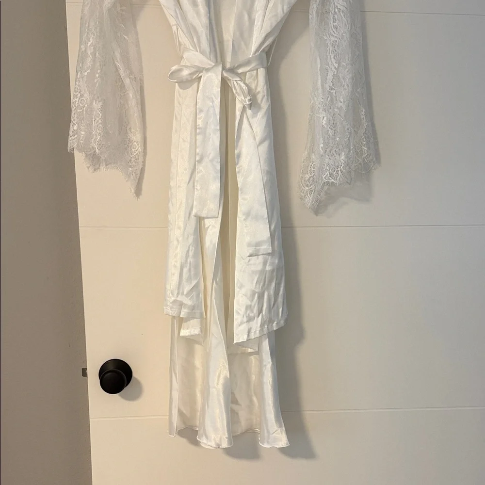 Luxurious Satin Lace Robe with slip dress in White